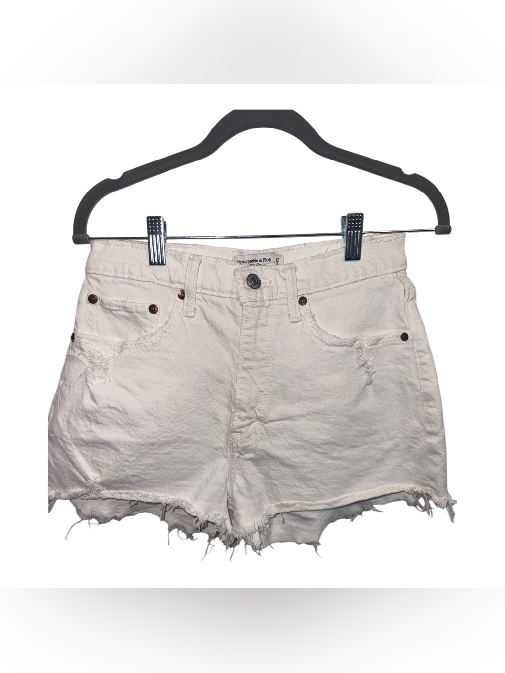 Abercrombie & Fitch Off-White Frayed Hem Denim Shorts
